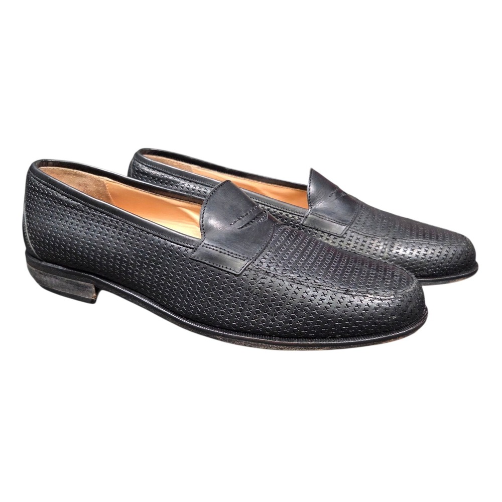 Martin Dingman Woven Leather Dress Penny Loafer Shoes Men's‎ 8.5 Black Designer